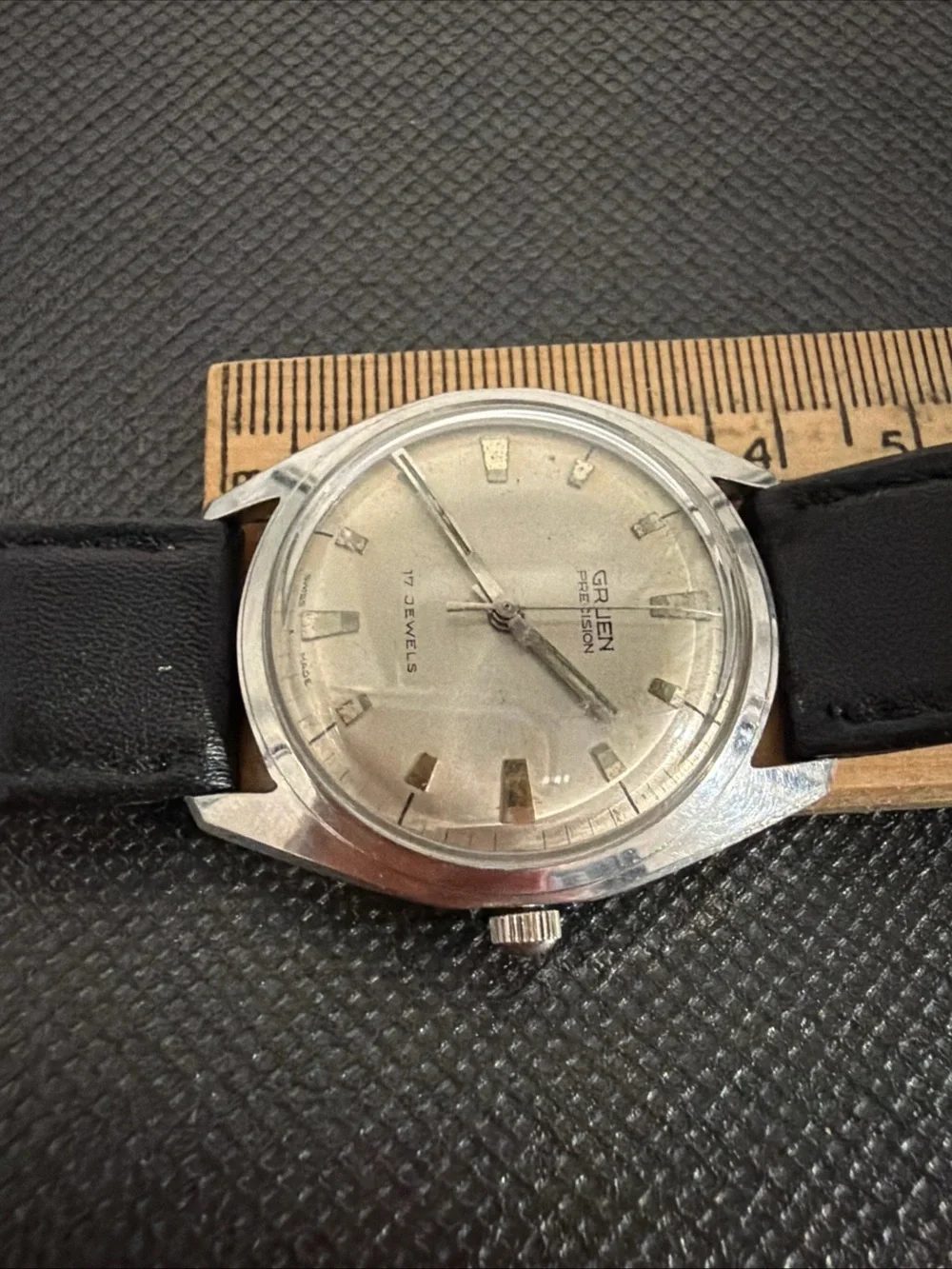Gruen Precision Men's Classic Silver Dial Watch - Black Strap